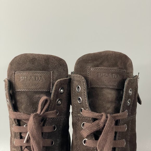 Authentic Prada Sport Brown Suede Lace-up Platform Boots, Size 37 - Picture 4 of 15